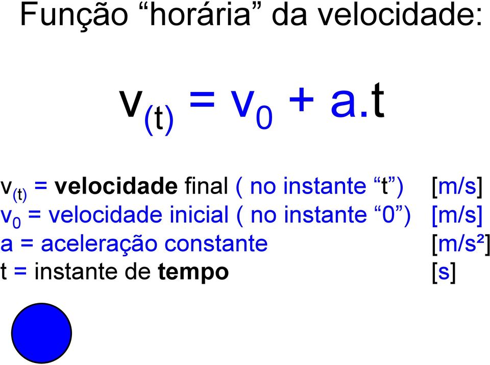 v 0 = velocidade inicial ( no instante 0 ) [m/s] a
