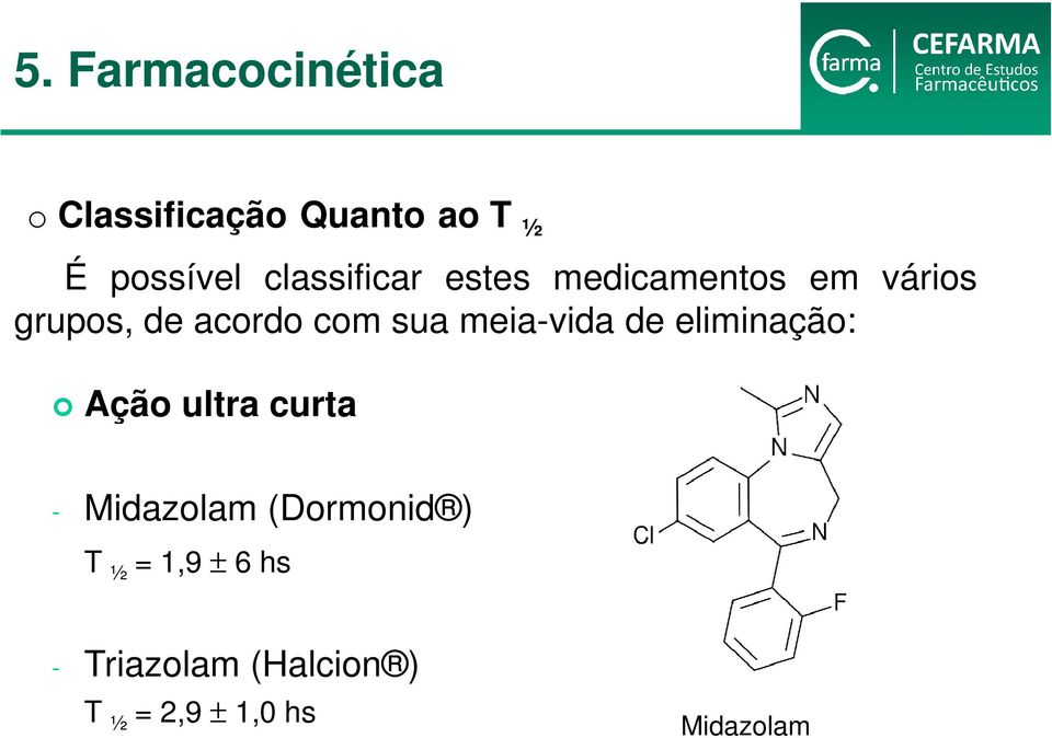 sua meia-vida de eliminação: Ação ultra curta - Midazolam