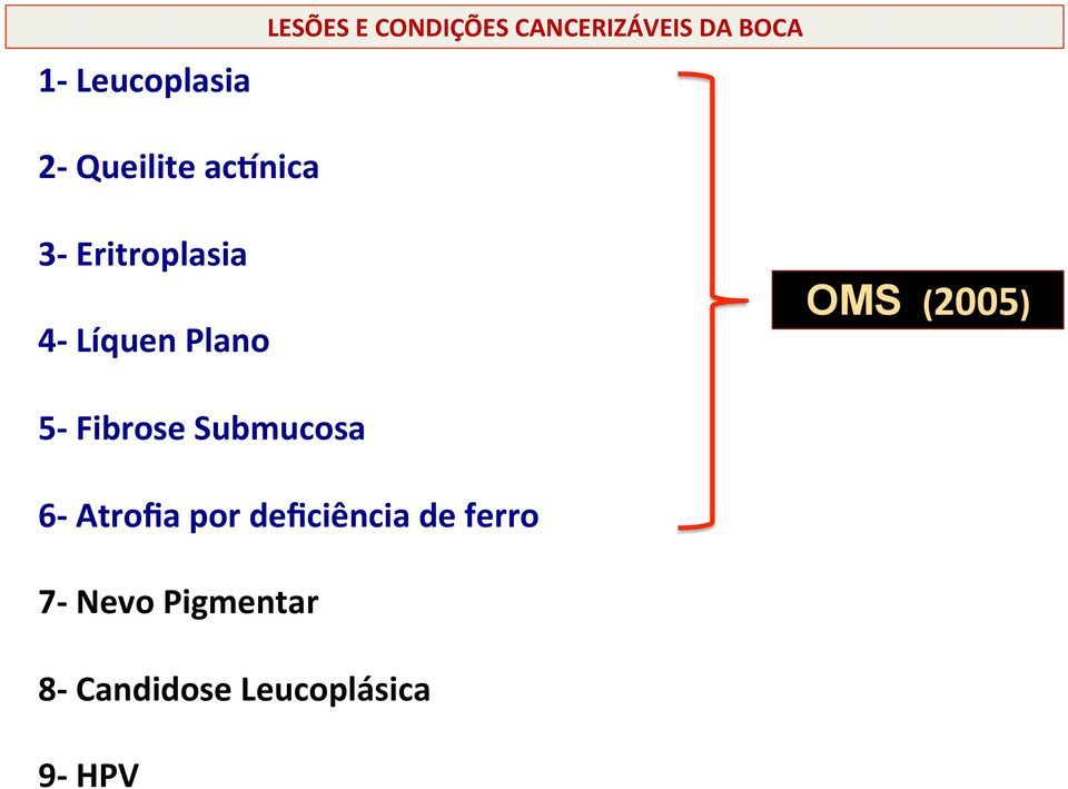 OMS (2005) 5- Fibrose Submucosa 6- Atrofia por