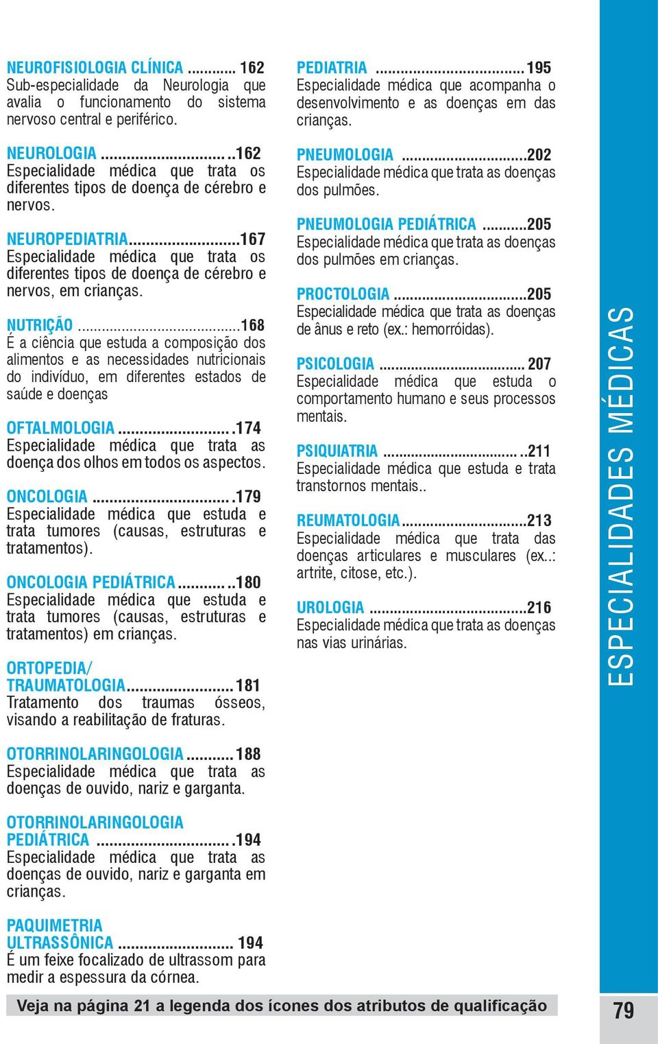 NEUROPEDIATRIA...167 Especialidade médica que trata os diferentes tipos de doença de cérebro e nervos, em crianças. NUTRIÇÃO.