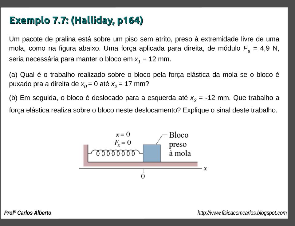 Uma força aplicada para direita, de módulo Fa = 4,9 N, seria necessária para manter o bloco em x1 = 12 mm.