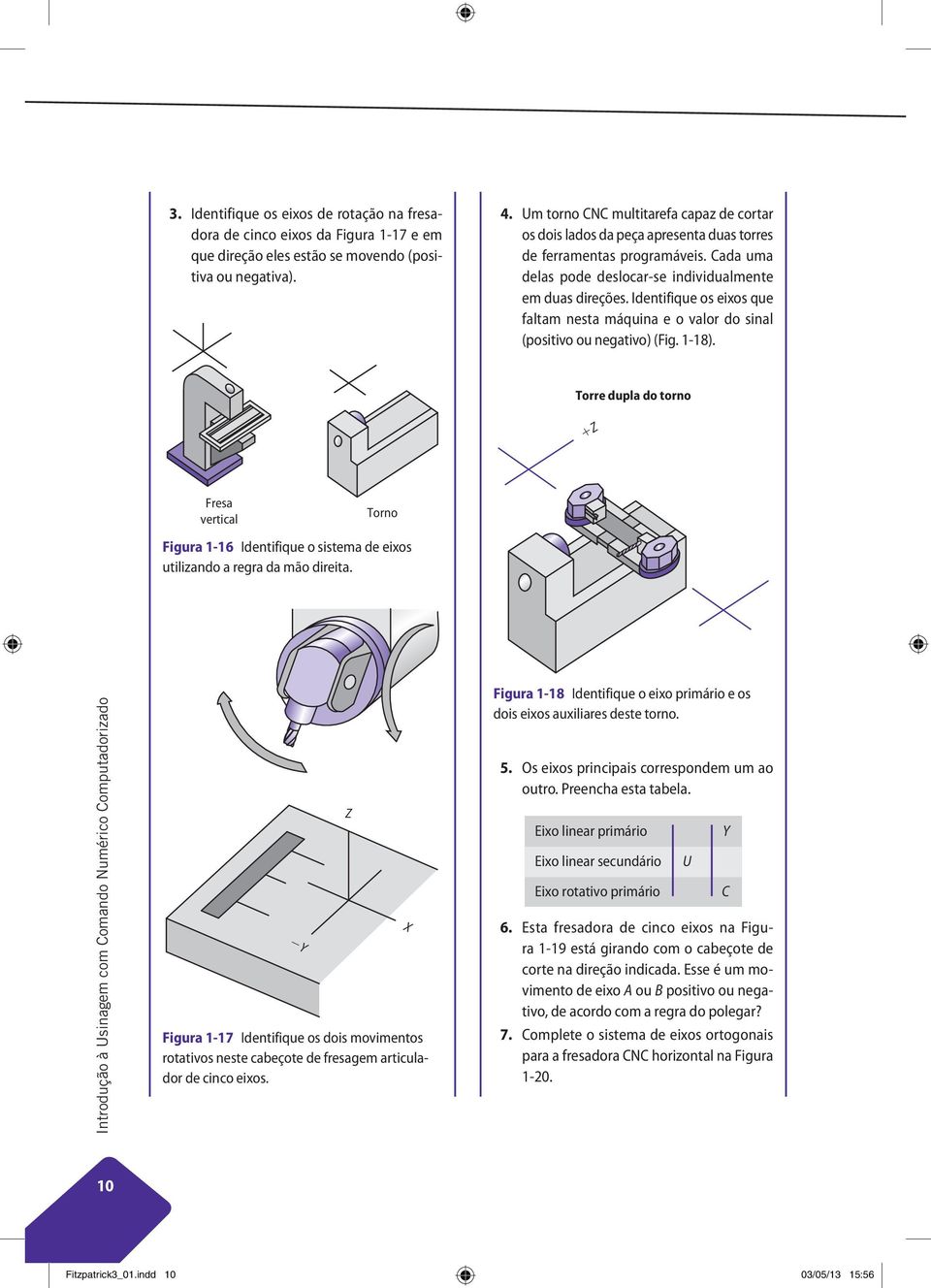 Identifique os eixos que faltam nesta máquina e o valor do sinal (positivo ou negativo) (Fig. 1-18).