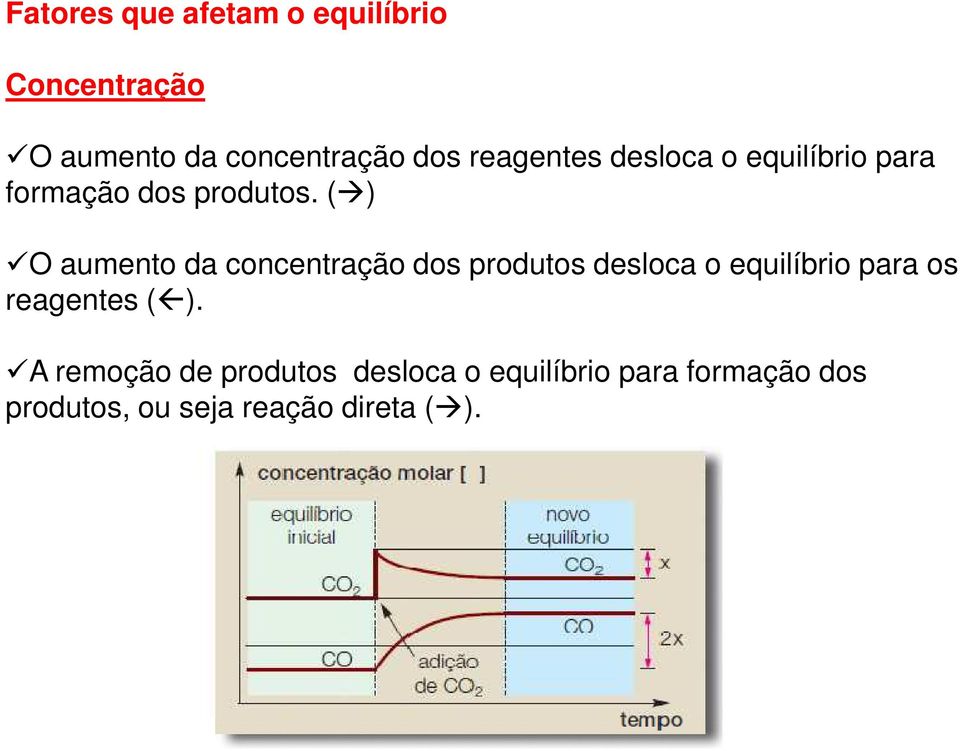 ( ) O aumento da concentração dos produtos desloca o equilíbrio para os reagentes ( ).