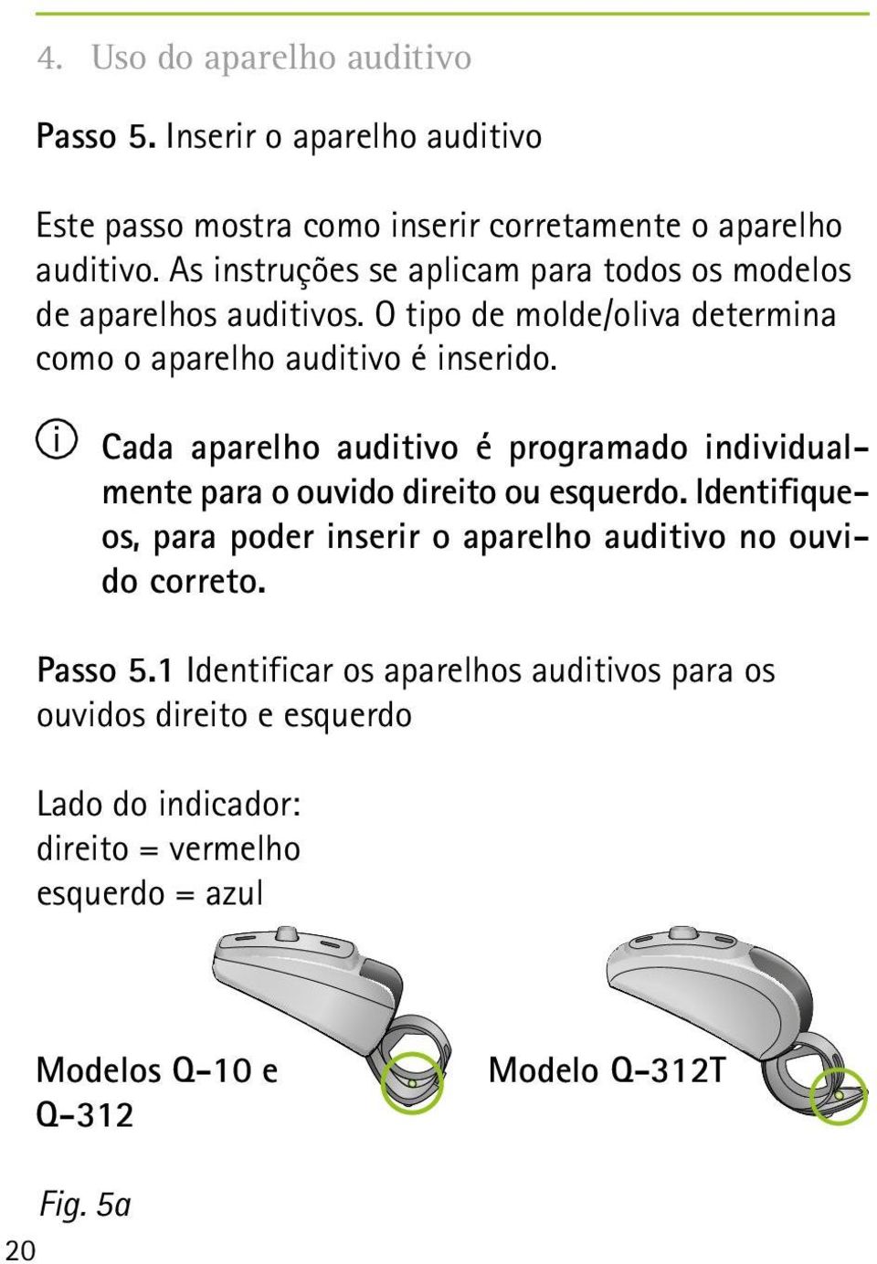 Cada aparelho auditivo é programado individualmente para o ouvido direito ou esquerdo.