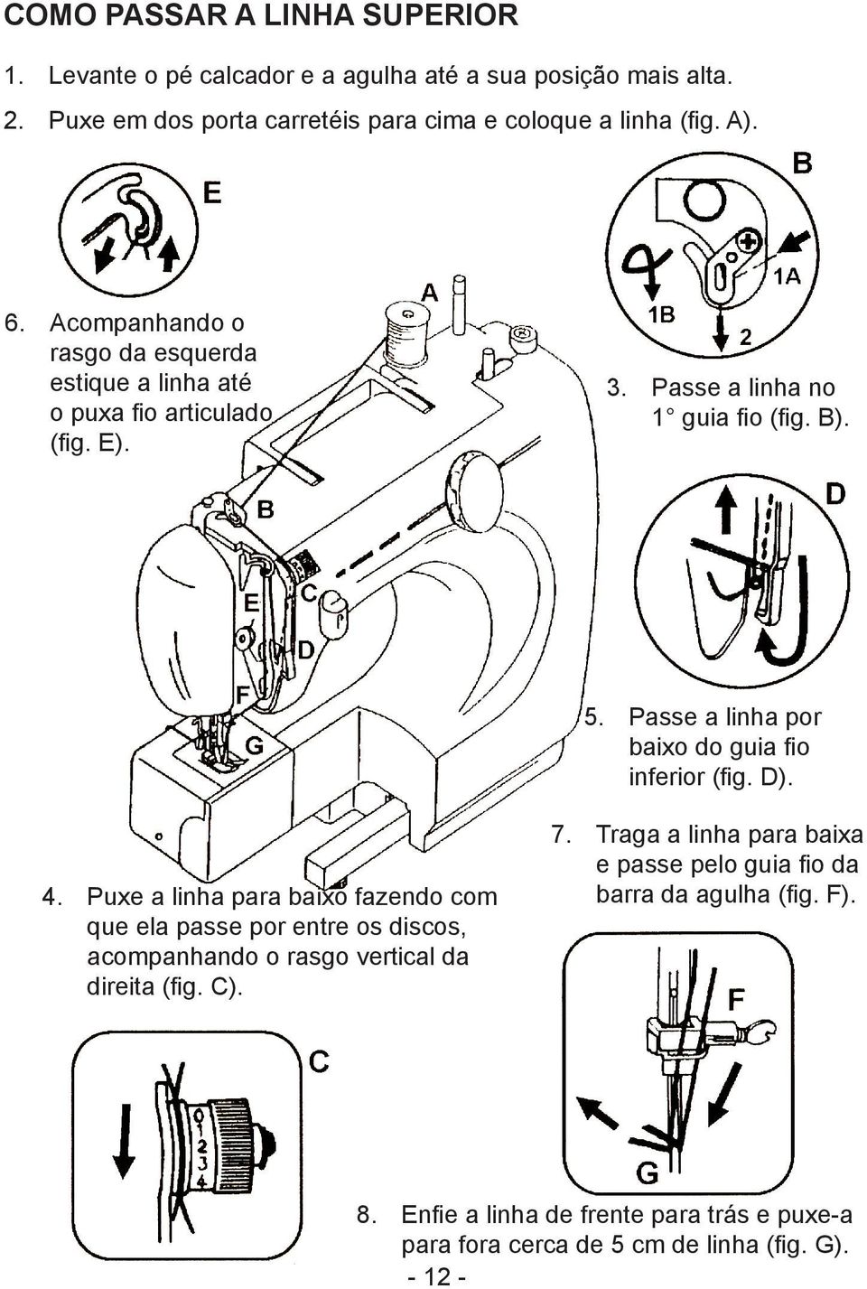 Passe a linha por baixo do guia fio inferior (fig. D). 4.