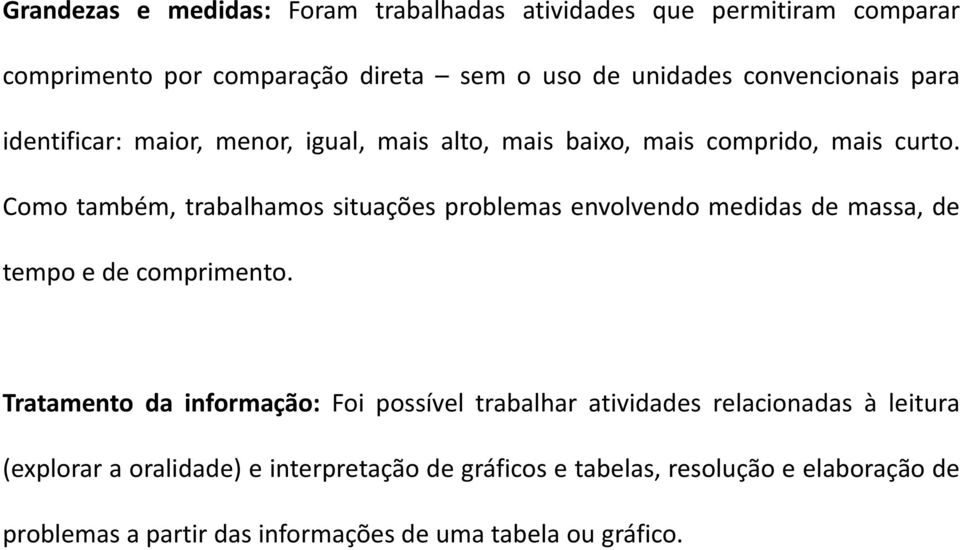 Como também, trabalhamos situações problemas envolvendo medidas de massa, de tempo e de comprimento.