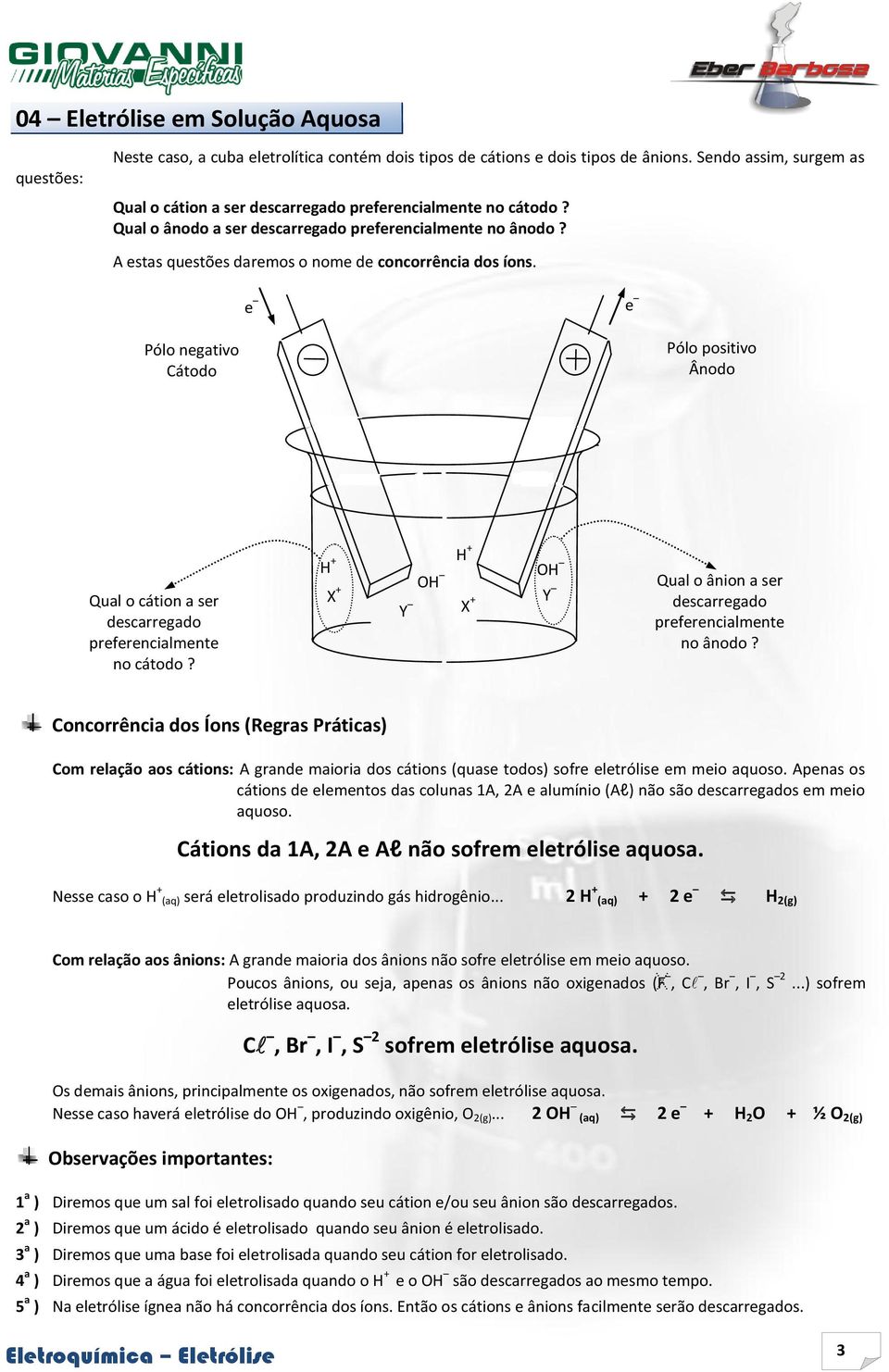 H + H + OH OH Qual o ânion a ser X + Y X + Y preferencialmente no ânodo?