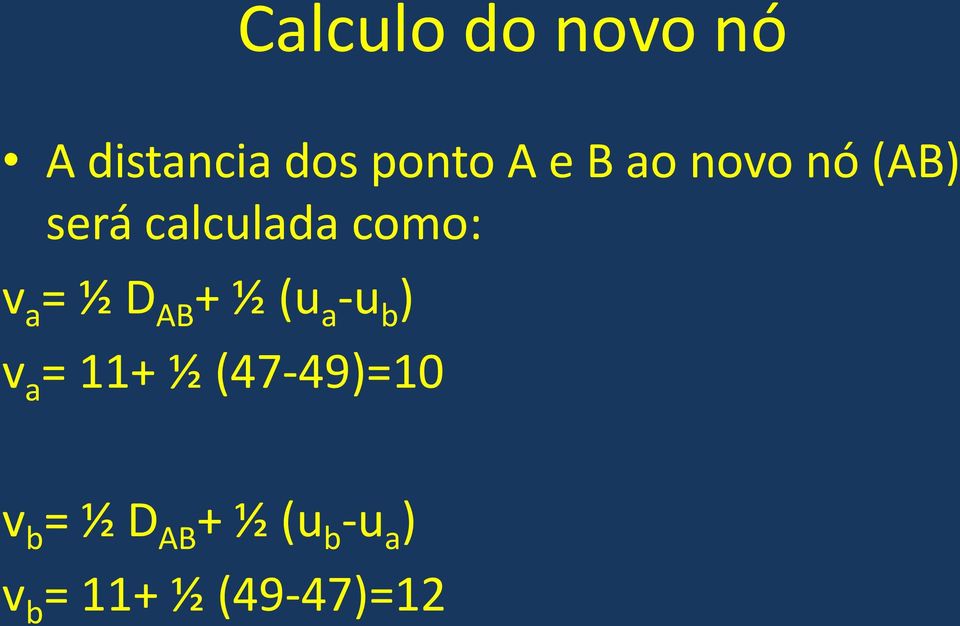 AB + ½ (u a -u b ) v a = 11+ ½ (47-49)=10 v b
