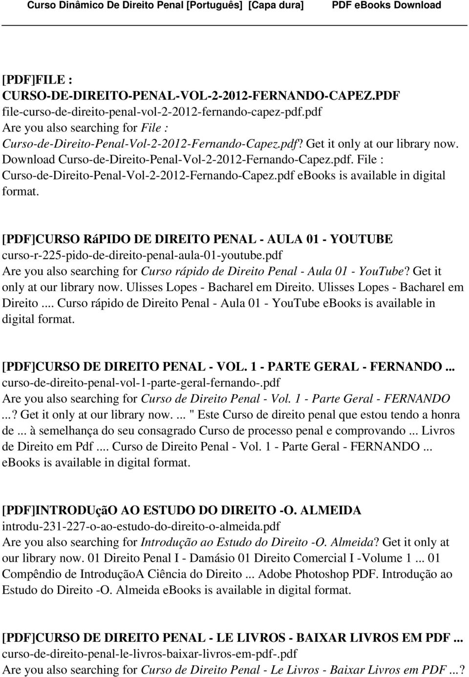 [PDF]CURSO RáPIDO DE DIREITO PENAL - AULA 01 - YOUTUBE curso-r-225-pido-de-direito-penal-aula-01-youtube.pdf Are you also searching for Curso rápido de Direito Penal - Aula 01 - YouTube?