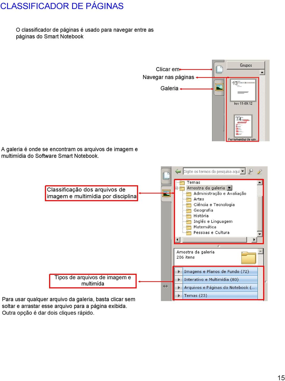 Classificação dos arquivos de imagem e multimídia por disciplina.