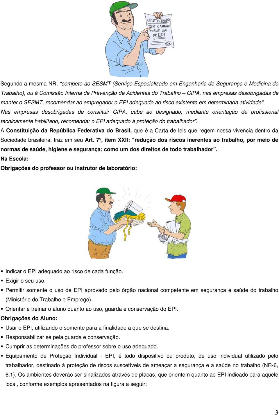 Nas empresas desobrigadas de constituir CIPA, cabe ao designado, mediante orientação de profissional tecnicamente habilitado, recomendar o EPI adequado à proteção do trabalhador.