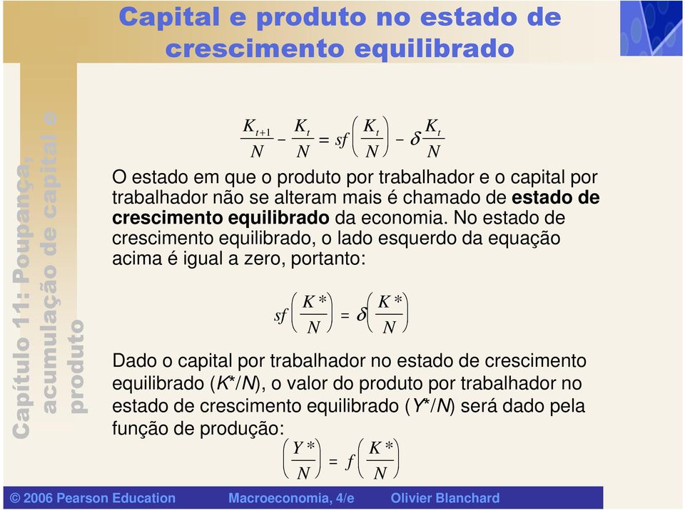 o estado de crescimento equilibrado, o lado esquerdo da equação acima é igual a zero, portanto: sf * * = δ Dado o capital por