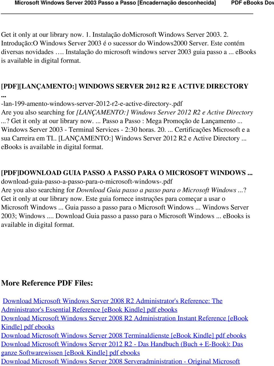 Microsoft Windows Server 2003 Passo A Passo Encaderna 231 227 O