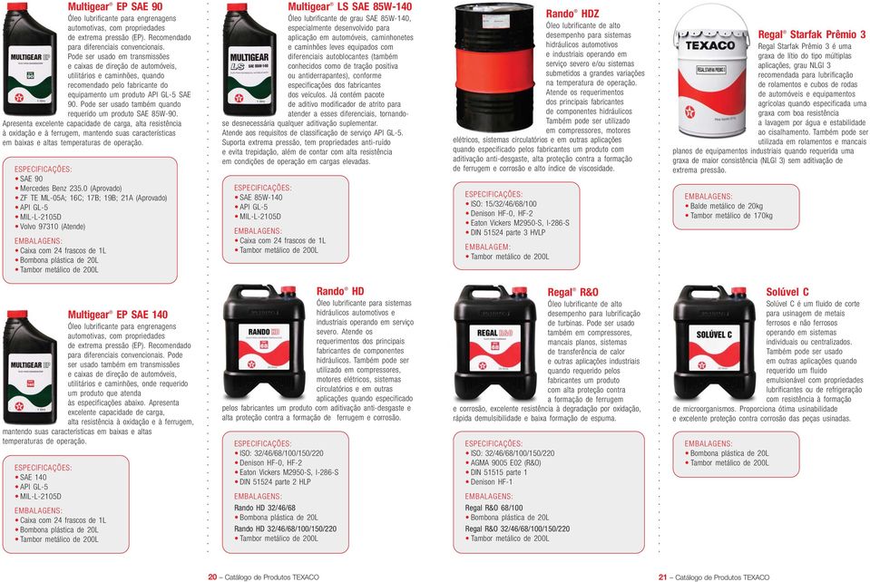 Pode ser usado também quando requerido um produto SAE 85W-90.