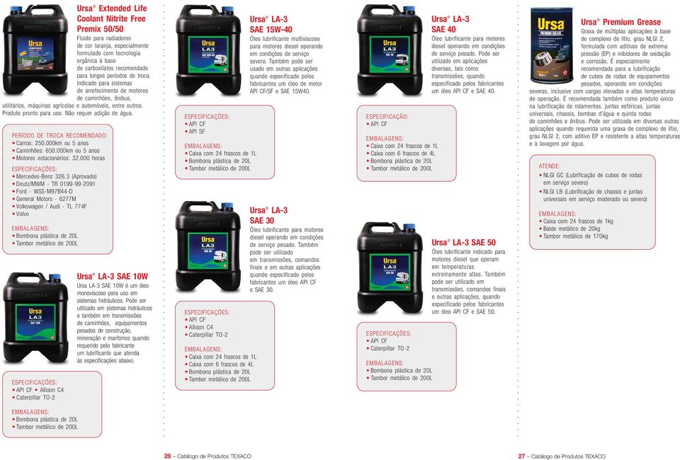 PERÍODO DE TROCA RECOMENDADO: Carros: 250.000km ou 5 anos Caminhões: 650.000km ou 5 anos Motores estacionários: 32.000 horas Mercedes-Benz 326.