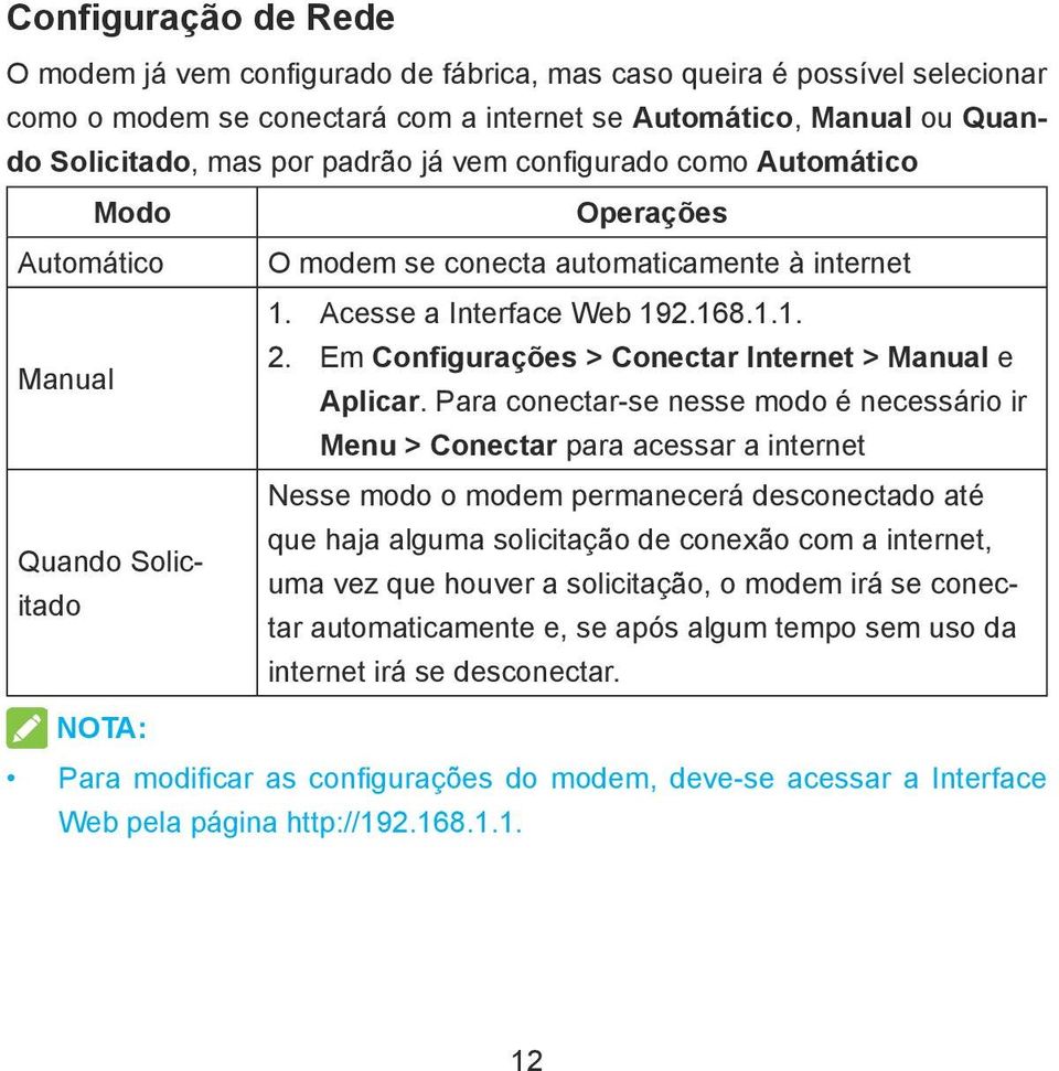 Em Configurações > Conectar Internet > Manual e Manual Aplicar.