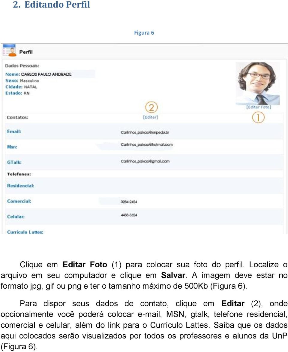 A imagem deve estar no formato jpg, gif ou png e ter o tamanho máximo de 500Kb (Figura 6).
