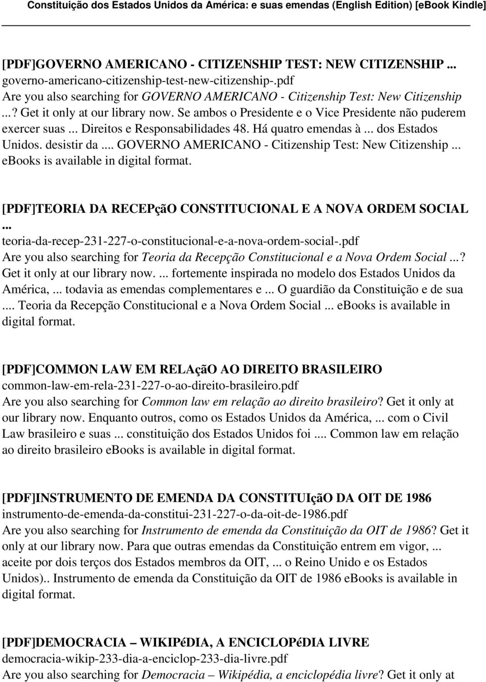 .. GOVERNO AMERICANO - Citizenship Test: New Citizenship... ebooks is available in [PDF]TEORIA DA RECEPçãO CONSTITUCIONAL E A NOVA ORDEM SOCIAL.