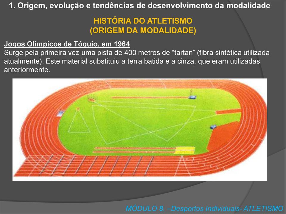 primeira vez uma pista de 400 metros de tartan (fibra sintética utilizada