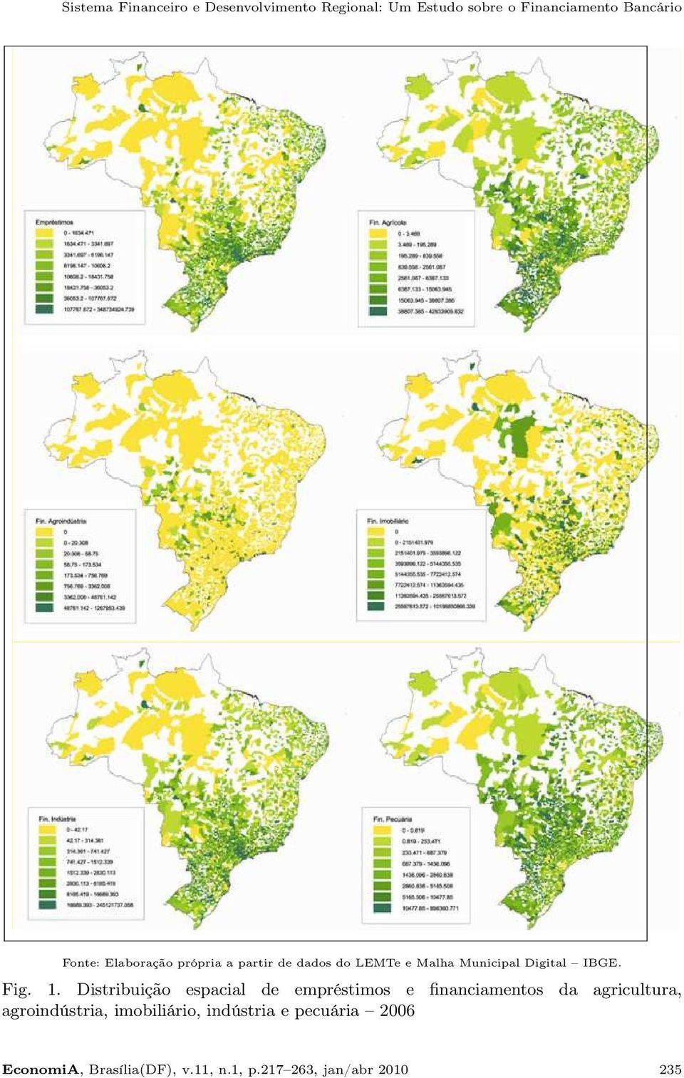 Distribuição espacial de empréstimos e financiamentos da agricultura, agroindústria,