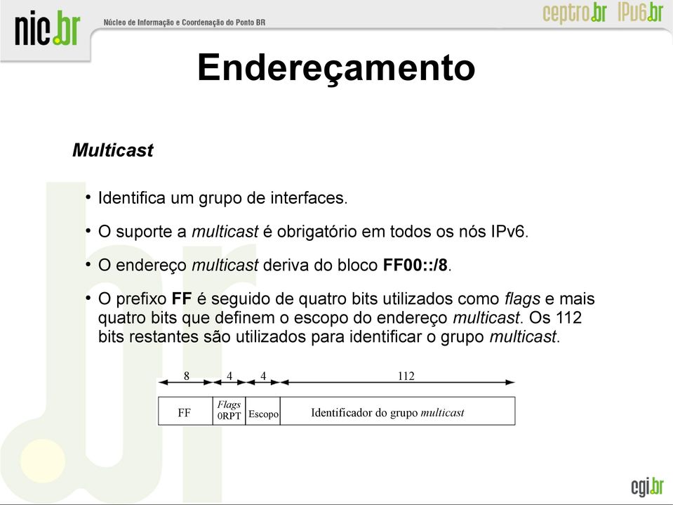 O prefixo FF é seguido de quatro bits utilizados como flags e mais quatro bits que definem o escopo do