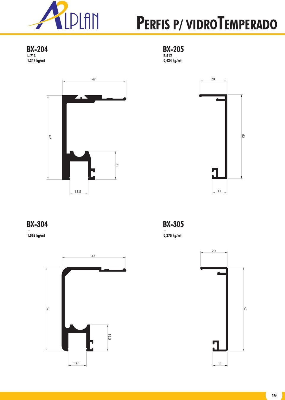 62 62 21 13,5 11 BX-304 -- 1,055 kg/mt