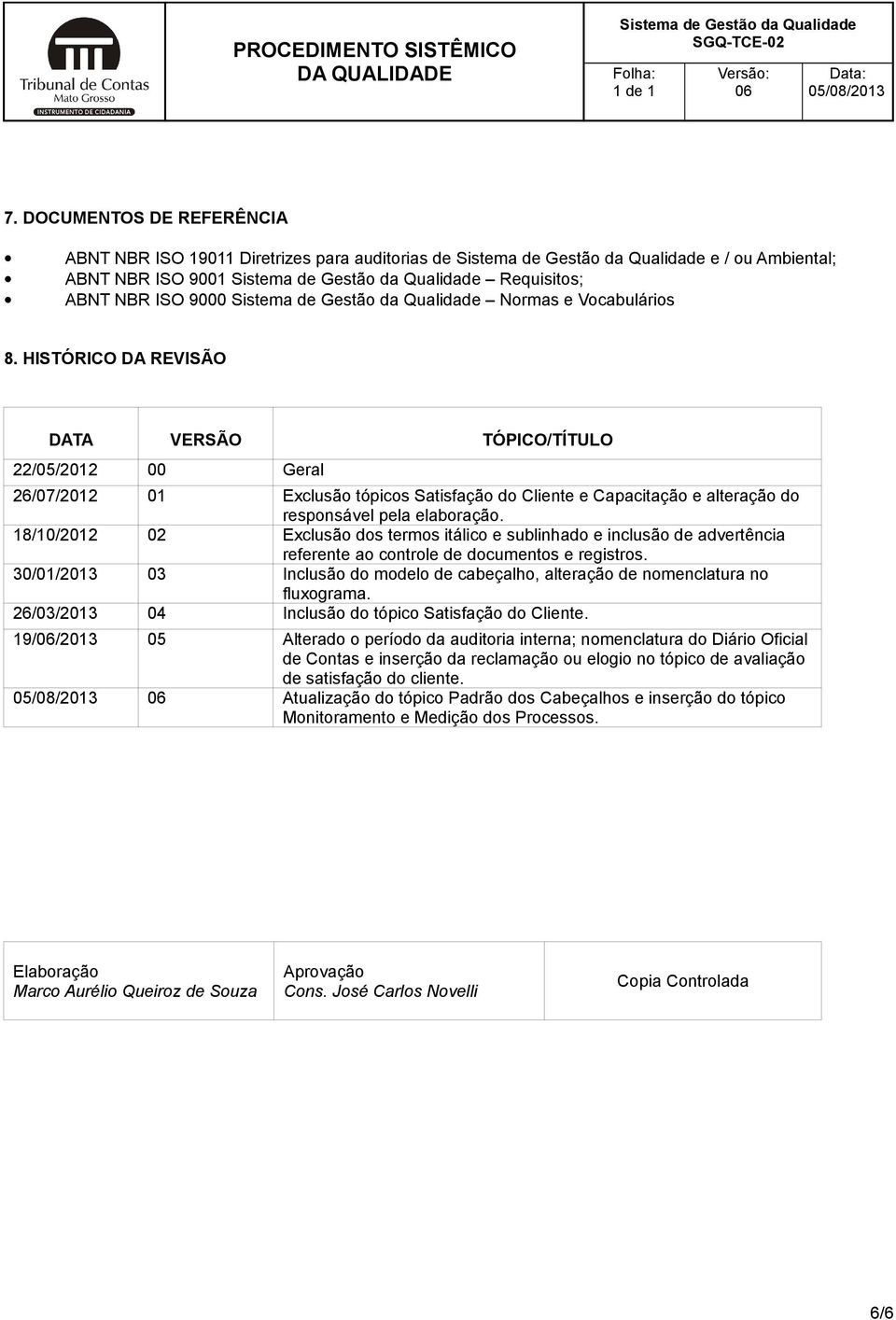 18/10/2012 02 Exclusão dos termos itálico e sublinhado e inclusão de advertência referente ao controle de documentos e registros.