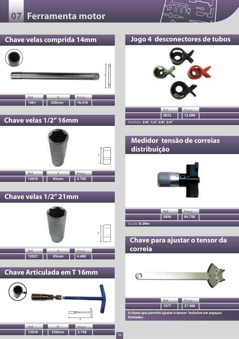 50 Medidor tensão de correias distribuição 12016 A 65mm 3.75 Chave velas 1/2 21mm 2899 64.