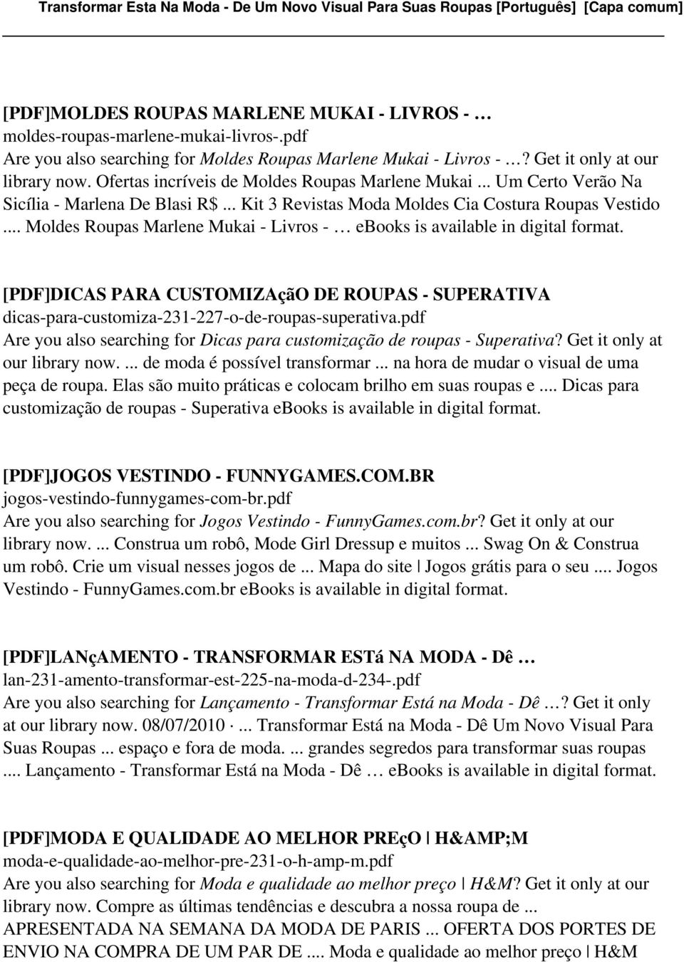 Transformar Esta Na Moda - De Um Novo Visual Para Suas Roupas [Português]  [Capa comum] - PDF Free Download