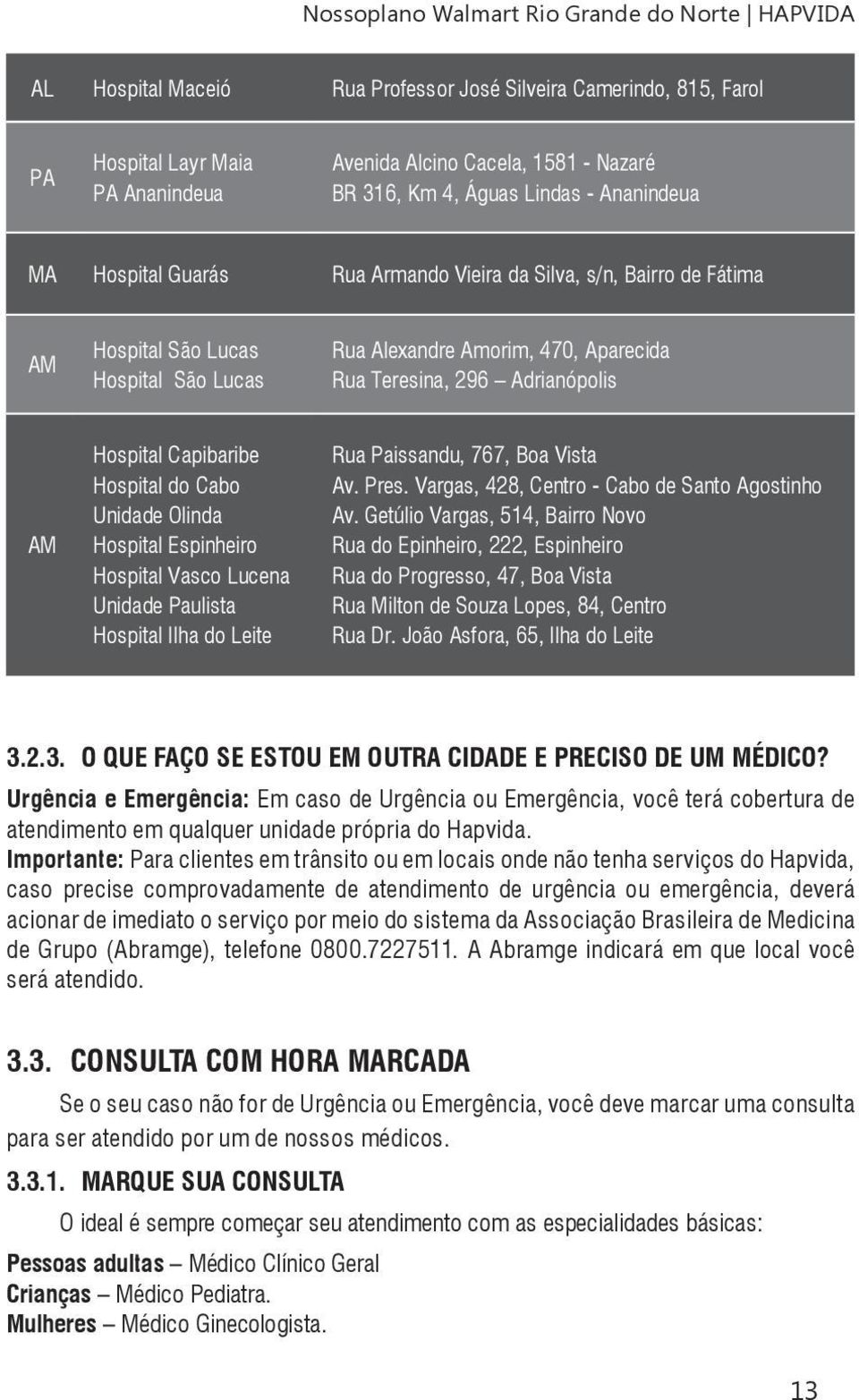 Adrianópolis AM Hospital Capibaribe Hospital do Cabo Unidade Olinda Hospital Espinheiro Hospital Vasco Lucena Unidade Paulista Hospital Ilha do Leite Rua Paissandu, 767, Boa Vista Av. Pres.