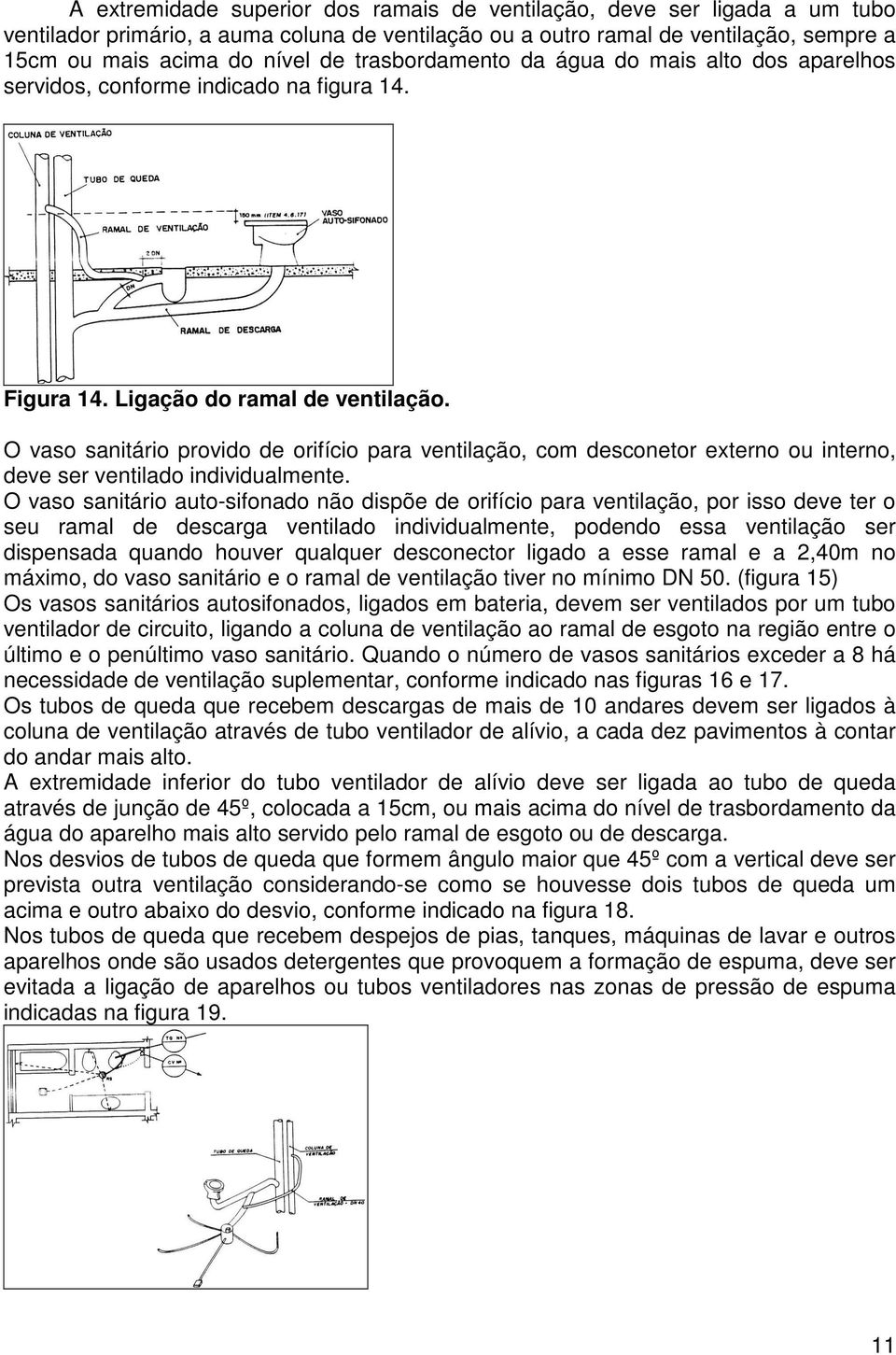 O vaso sanitário provido de orifício para ventilação, com desconetor externo ou interno, deve ser ventilado individualmente.