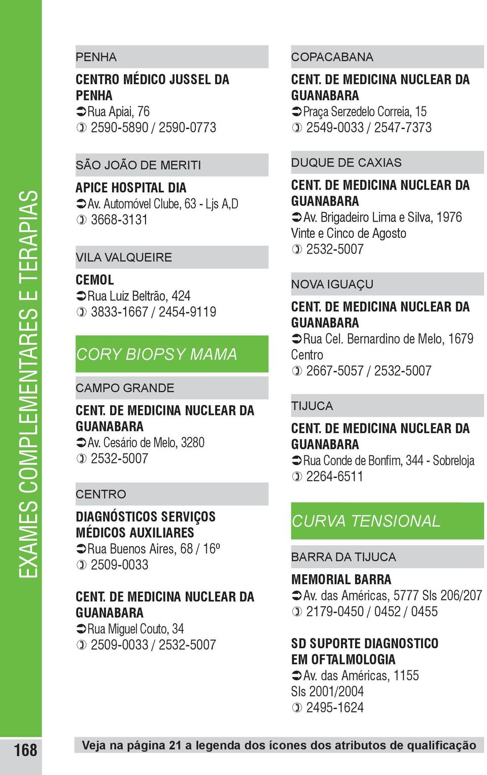 Cesário de Melo, 3280 CENTRO DIAGNÓSTICOS SERVIÇOS MÉDICOS AUXILIARES ÜRua Buenos Aires, 68 / 16º ) 2509-0033 ÜRua Miguel Couto, 34 ) 2509-0033 / 2532-5007 DUQUE DE CAXIAS ÜAv.