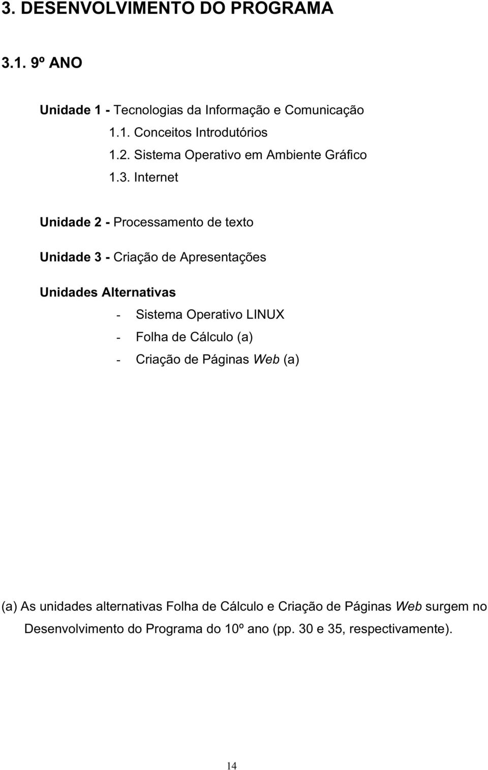 Internet Unidade 2 - Processamento de texto Unidade 3 - Criação de Apresentações Unidades Alternativas - Sistema Operativo