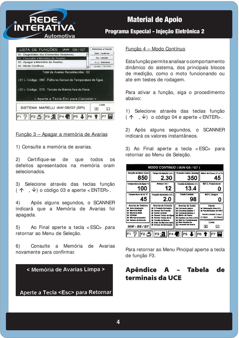 2) Certifique-se de que todos os defeitos apresentados na memória oram selecionados. 2) Após alguns segundos, o SCANNER indicará os valores instantâneos.