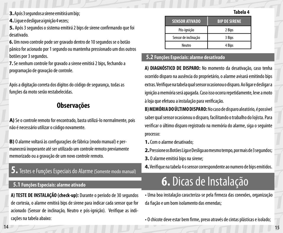 Se nenhum controle for gravado a sirene emitirá 2 bips, fechando a programação de gravação de controle.