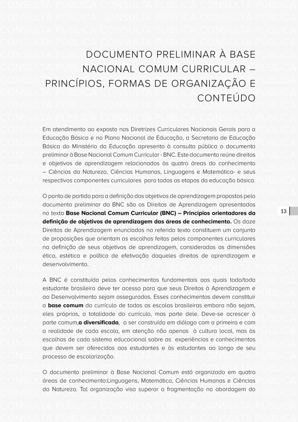 Este documento reúne direitos e objetivos de aprendizagem relacionados às quatro áreas do conhecimento Ciências da Natureza, Ciências Humanas, Linguagens e Matemática- e seus respectivos componentes