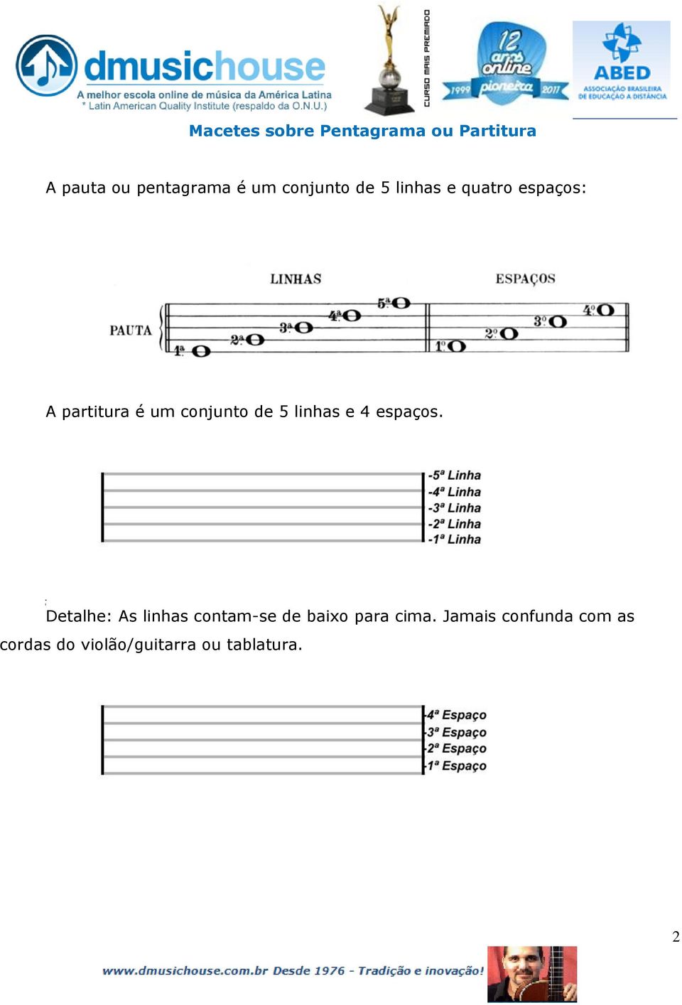 5 linhas e 4 espaços.