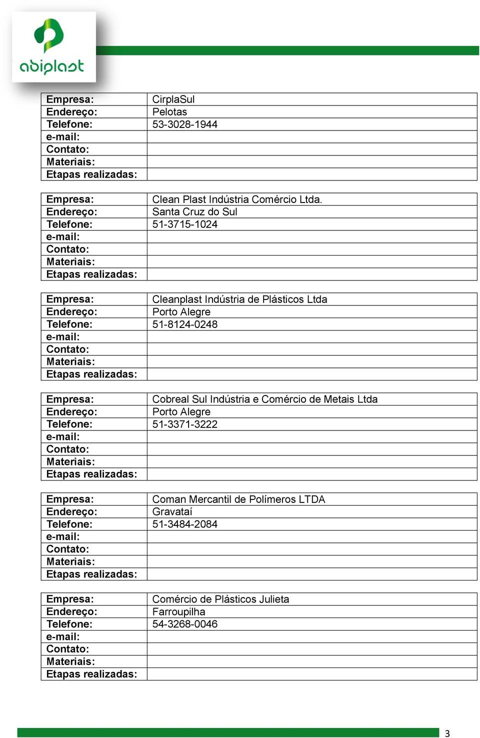 51-8124-0248 Cobreal Sul Indústria e Comércio de Metais Ltda Porto Alegre Telefone: 51-3371-3222 Coman