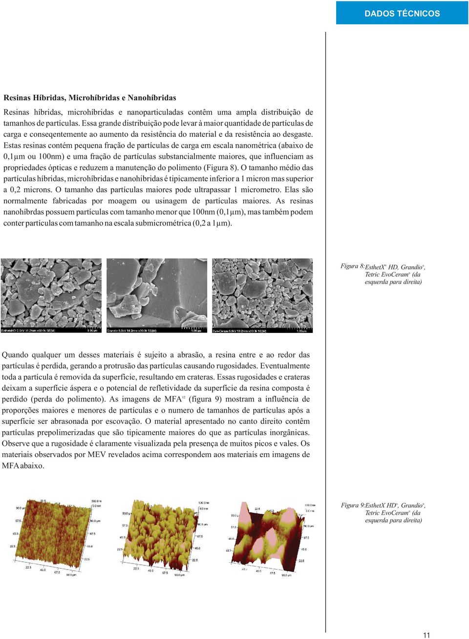 Estas resinas contém pequena fração de partículas de carga em escala nanométrica (abaixo de 0,1µm ou 100nm) e uma fração de partículas substancialmente maiores, que influenciam as propriedades