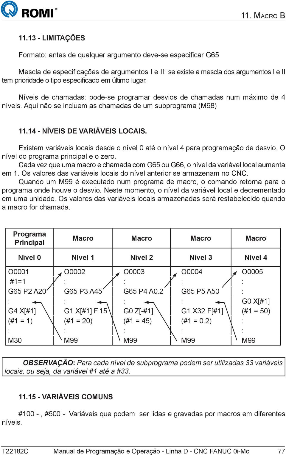 14 - NÍVEIS DE VARIÁVEIS LOCAIS. Existem variáveis locais desde o nível 0 até o nível 4 para programação de desvio. O nível do programa principal e o zero.