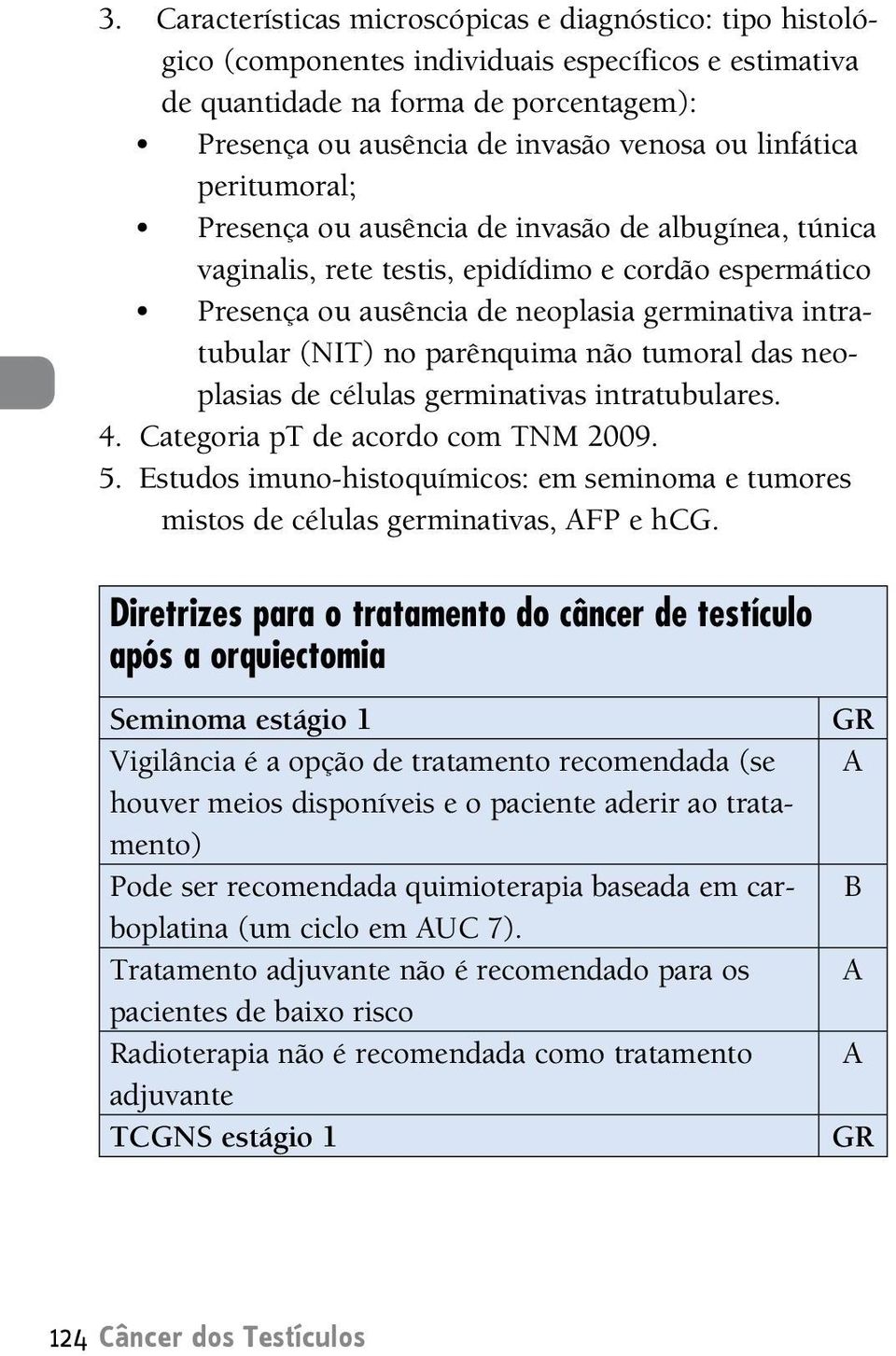 parênquima não tumoral das neoplasias de células germinativas intratubulares. 4. Categoria pt de acordo com TNM 2009. 5.