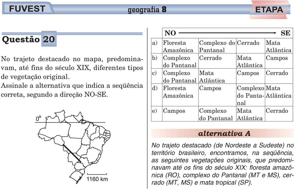 NO SE a) Floresta Complexo do Cerrado Mata Amazônica Pantanal Atlântica b) Complexo Cerrado Mata Campos do Pantanal Atlântica c) Complexo Mata Campos Cerrado do Pantanal Atlântica d) Floresta