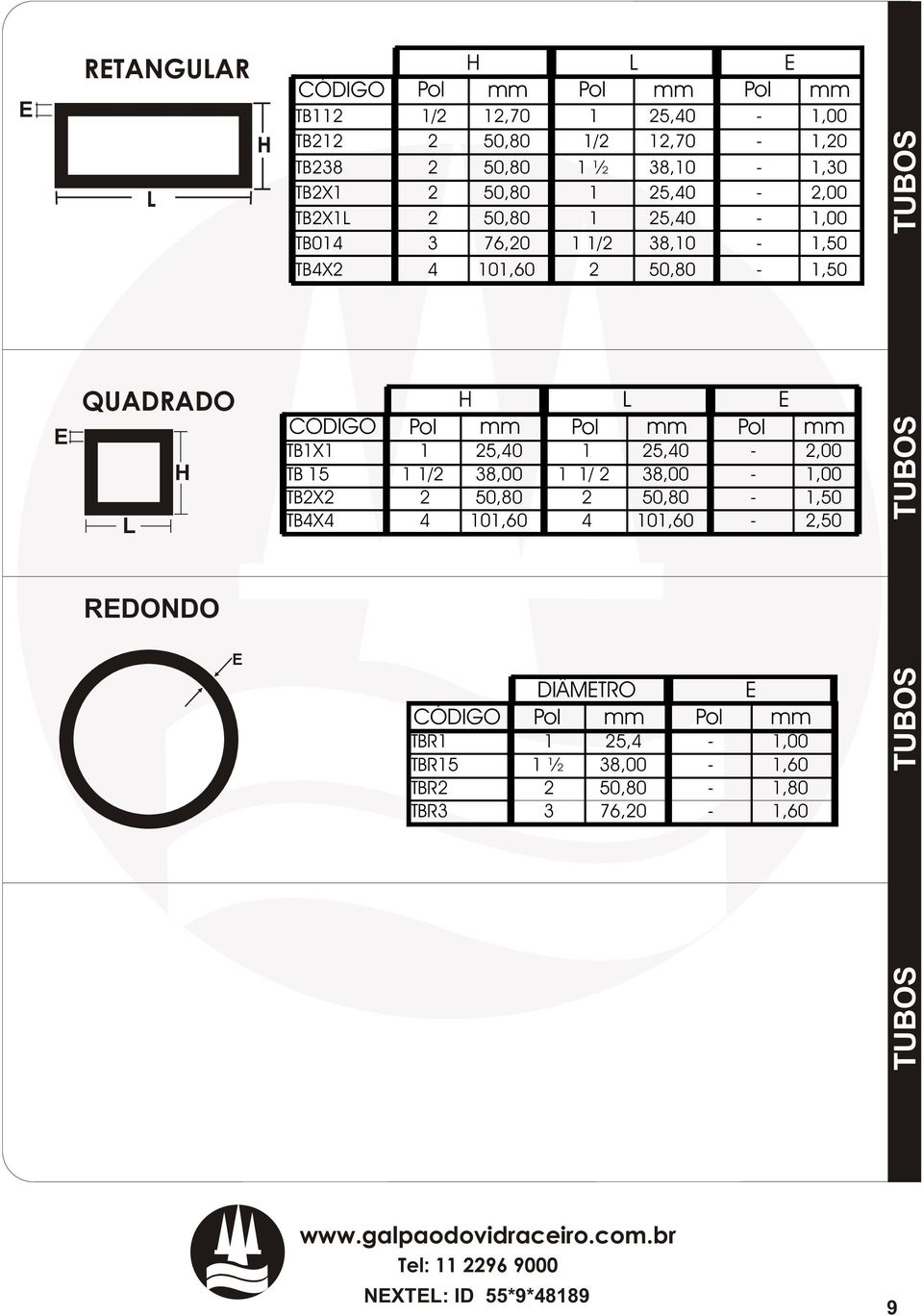 2,80-1, H L E CÓDIGO Pol mm Pol mm Pol mm TB1X1 1 25,40 1 25,40-2,00 TB 15 1 1/2,00 1 1/ 2,00-1,00 TB2X2 2,80 2,80-1, TB4X4 4