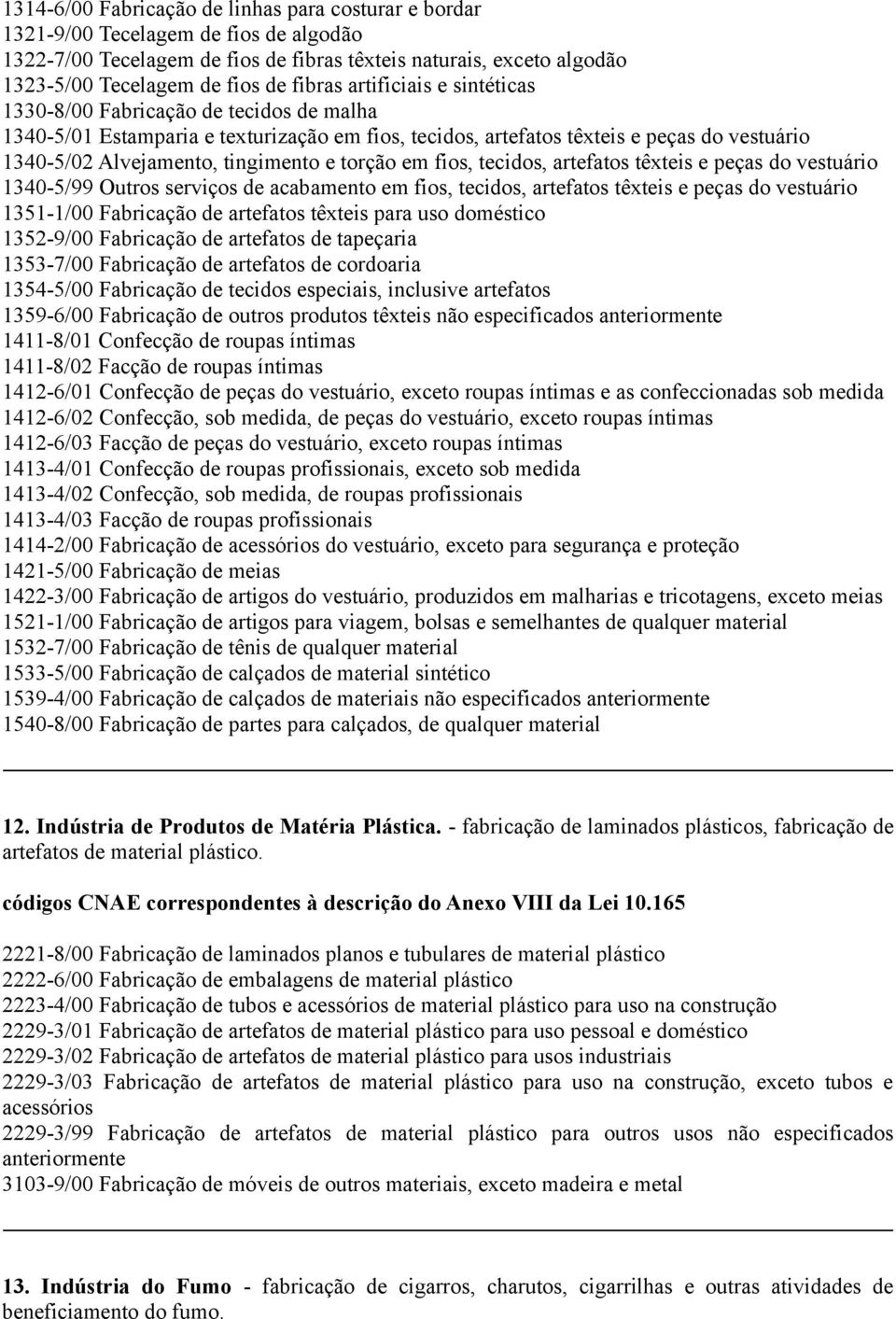 e torção em fios, tecidos, artefatos têxteis e peças do vestuário 1340-5/99 Outros serviços de acabamento em fios, tecidos, artefatos têxteis e peças do vestuário 1351-1/00 Fabricação de artefatos