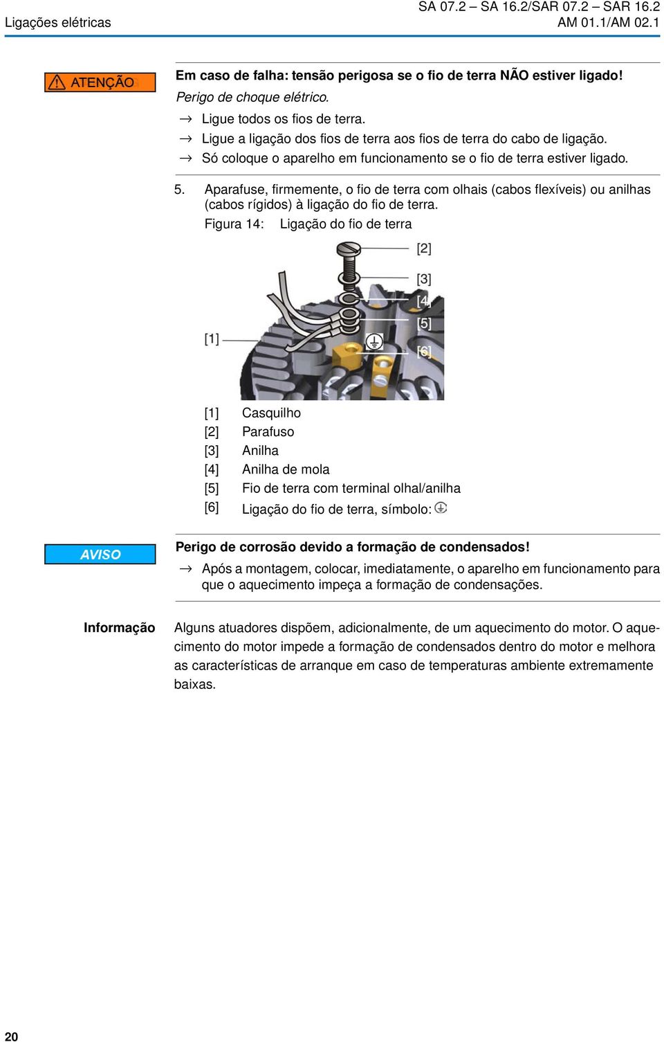 Aparafuse, firmemente, o fio de terra com olhais (cabos flexíveis) ou anilhas (cabos rígidos) à ligação do fio de terra.