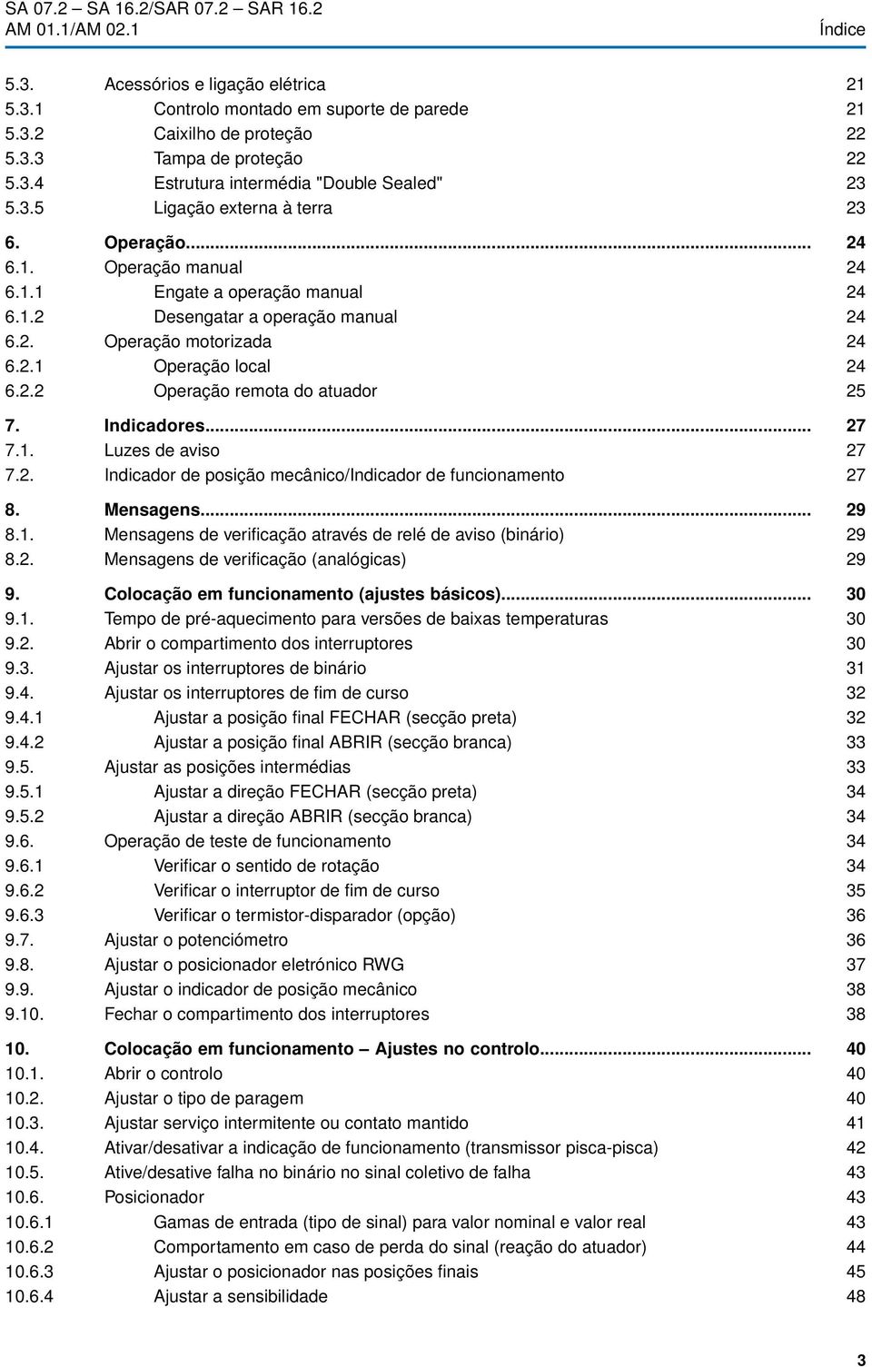 2. Indicador de posição mecânico/indicador de funcionamento 8. Mensagens... 8.1. Mensagens de verificação através de relé de aviso (binário) 8.2. Mensagens de verificação (analógicas) 9.