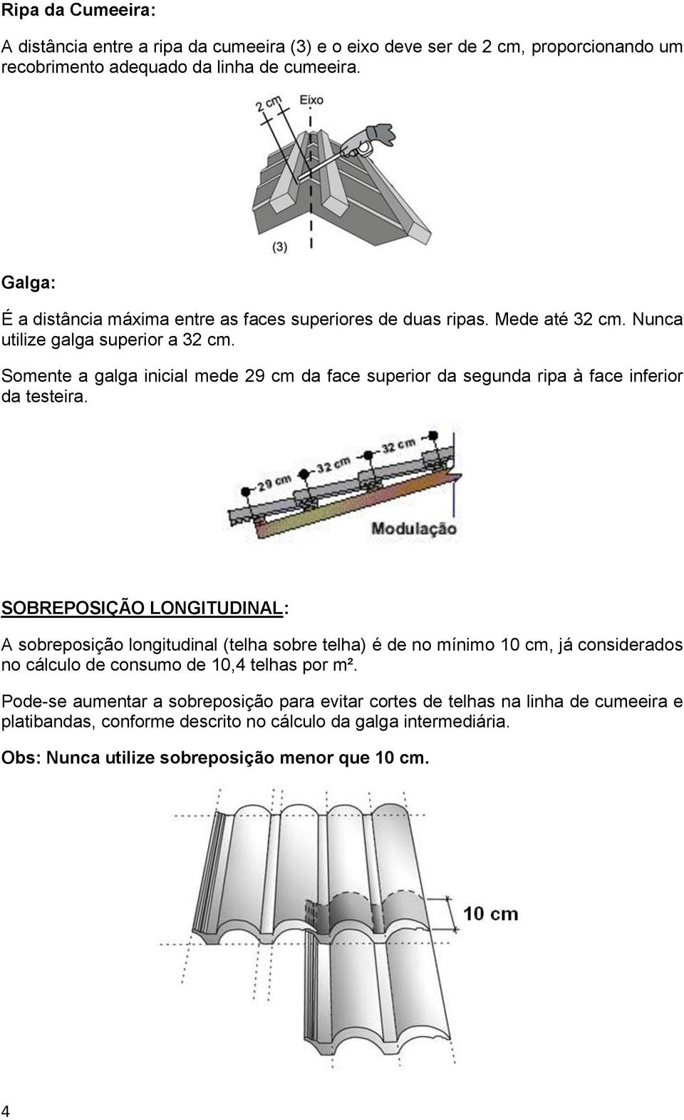 Somente a galga inicial mede 29 cm da face superior da segunda ripa à face inferior da testeira.