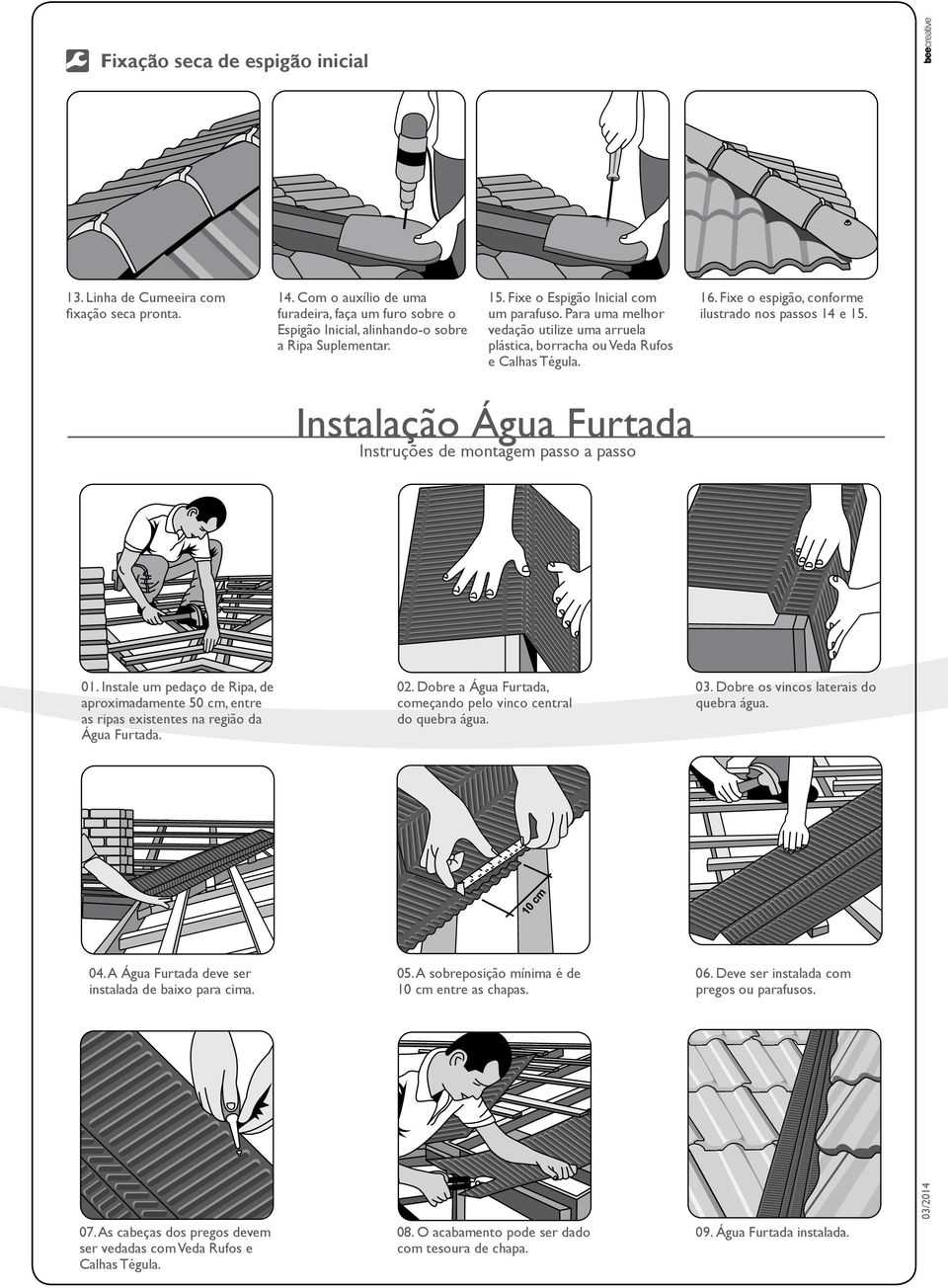 Instalação Água Furtada 01. Instale um pedaço de Ripa, de aproximadamente 50 cm, entre as ripas existentes na região da Água Furtada. 02.