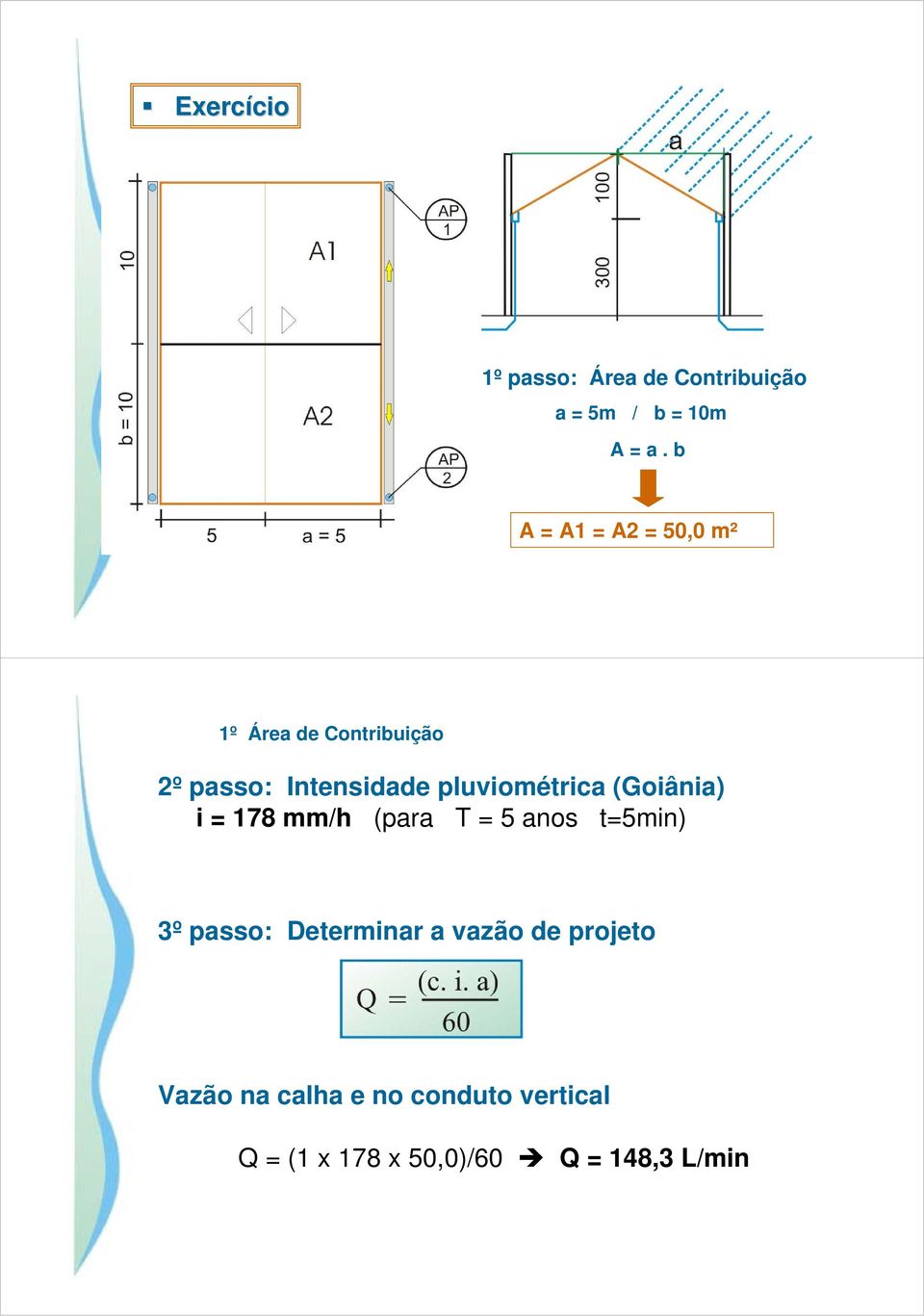 pluviométrica (Goiânia) i = 178 mm/h (para T = 5 anos t=5min) 3º passo: