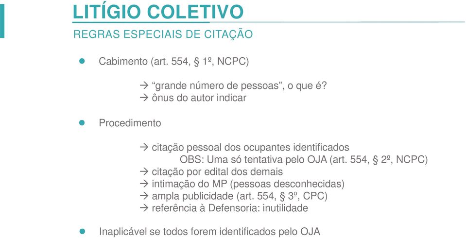 ônus do autor indicar citação pessoal dos ocupantes identificados OBS: Uma só tentativa pelo OJA (art.